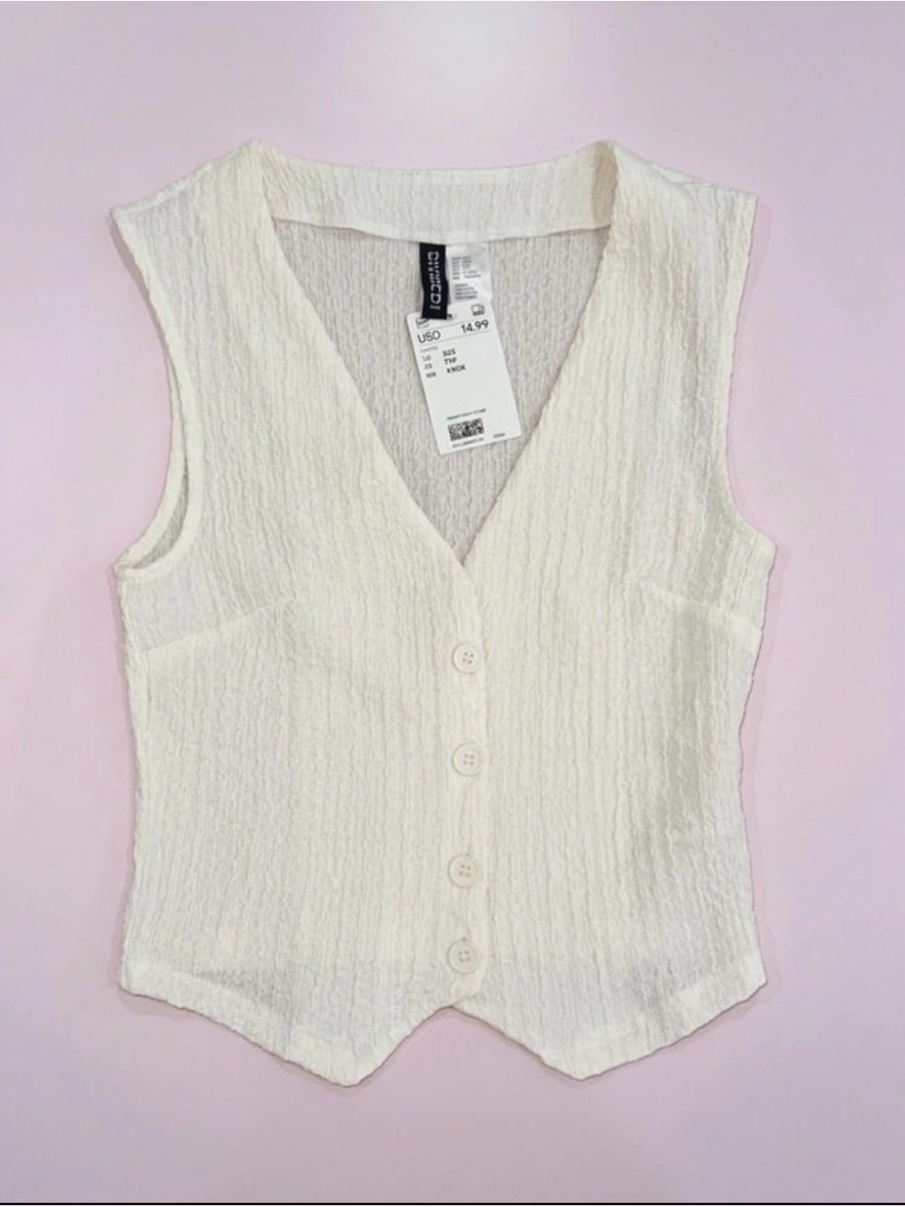 H&M Cream Textured Button-Front Vest Top